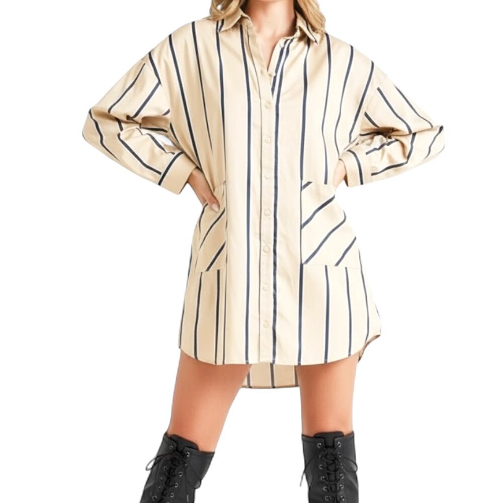 NWT OVERSIZED PINSTRIPE SHIRT DRESS | REVOLVE LOVERS FRIENDS JOAH BROWN - Picture 4 of 6